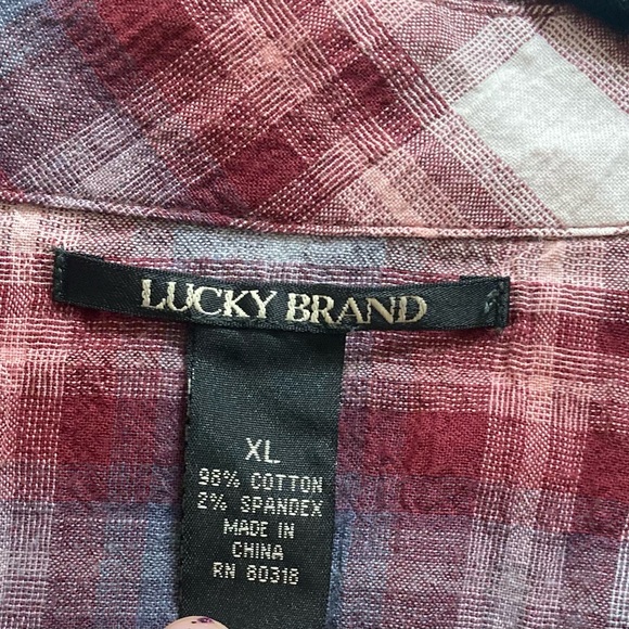 Lucky Brand Women's Plaid Button-Up Shirt Red Long Sleeve country Size XL - Picture 9 of 10